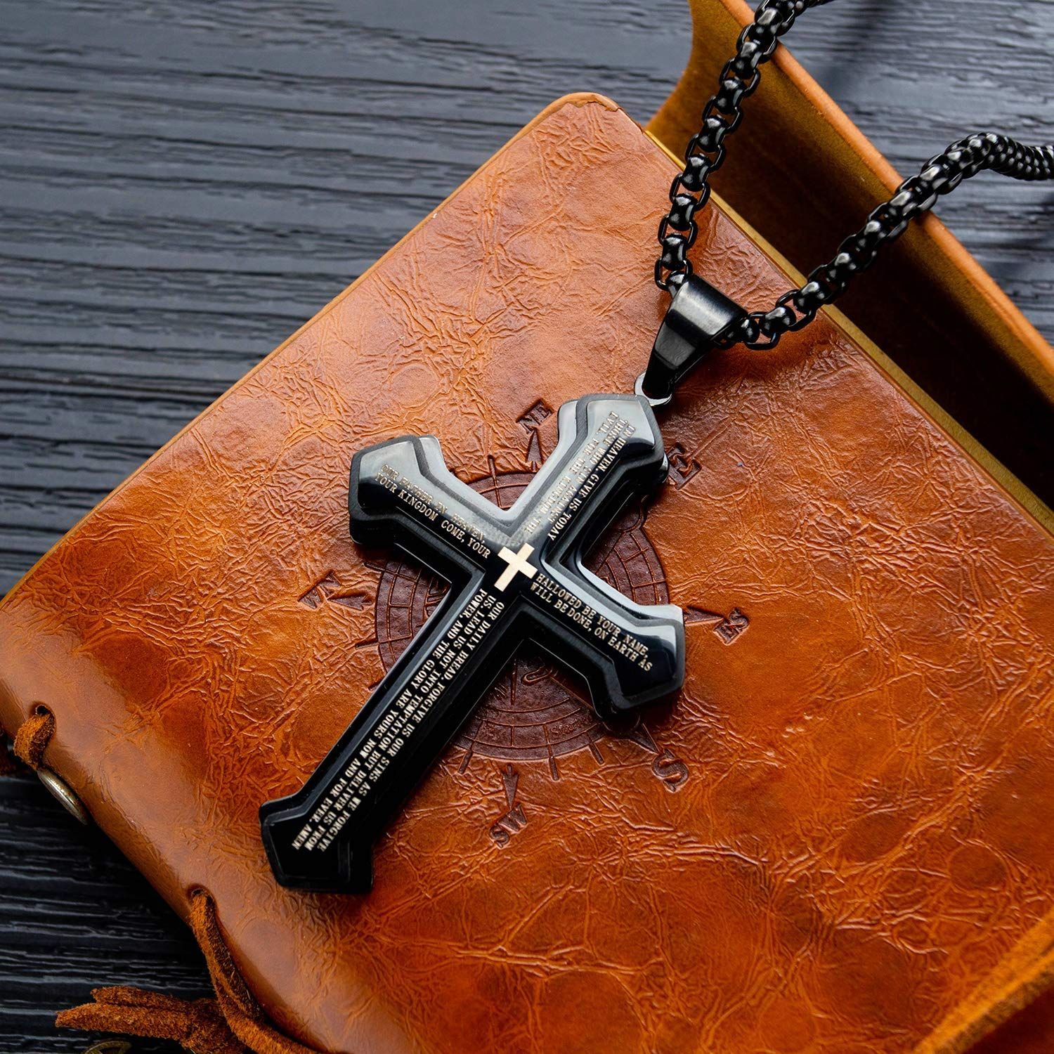 アンティーク クロスペンダント シンプル 刻印 ステンレスチェーン