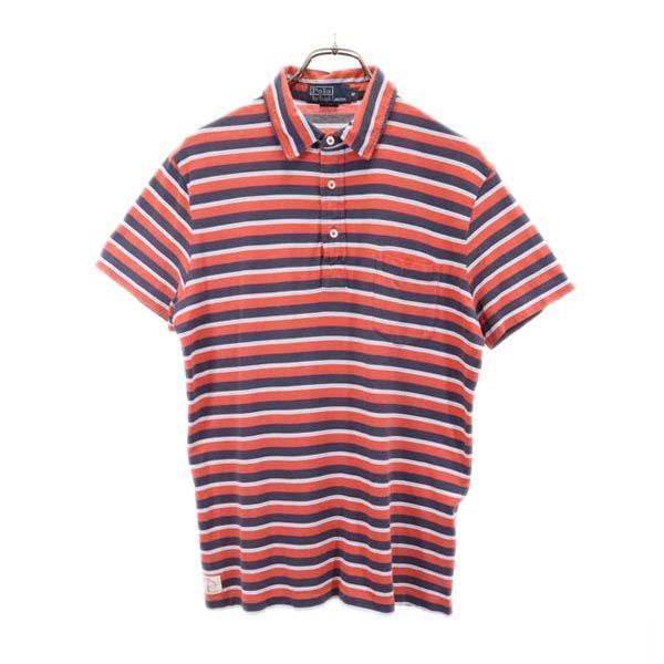 ポロバイラルフローレン ボーダー 半袖 ポロシャツ M 赤系 Polo by Ralph Lauren 胸ポケット ロゴ メンズ 【中古】  【230826】 メール便可