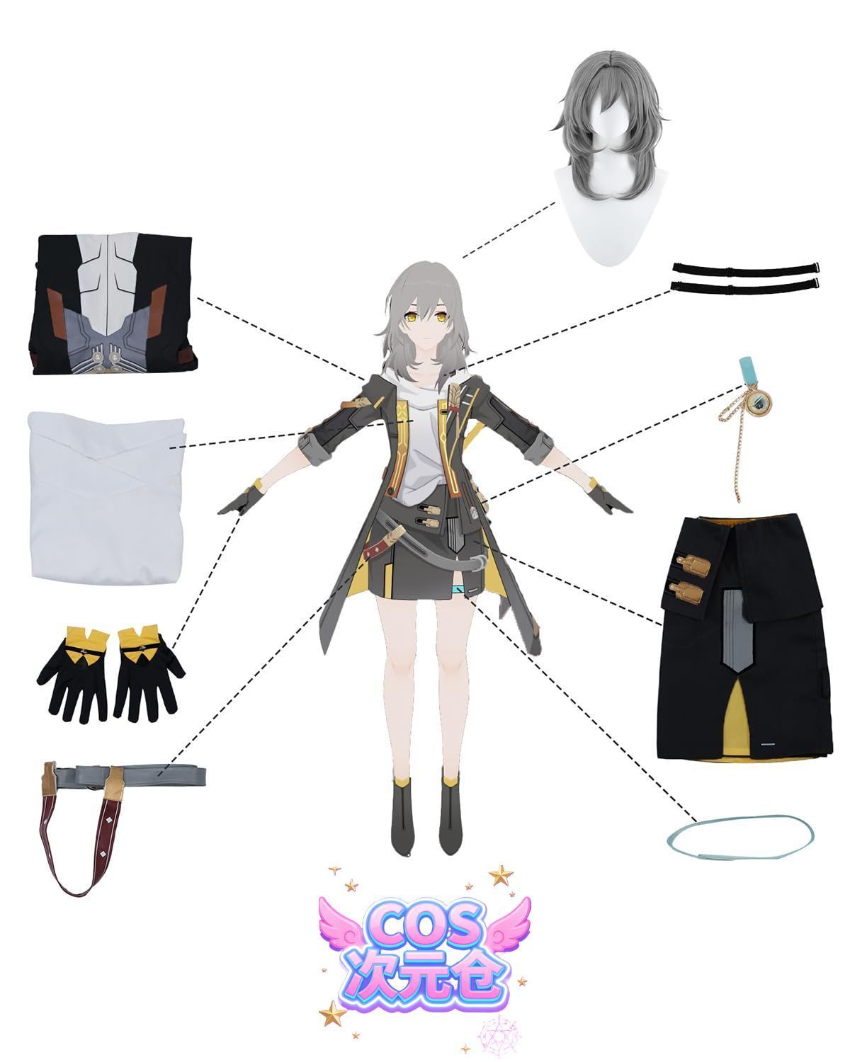 品質保証で、高速配送！ 女性開拓者 星 ウィッグ付き 神併 崩壊スターレイル コスプレ ウィッグ付き ホタル 開拓者 ロビン 花火 ブラックスワン ゲーム コスプレ衣装 イベント 大人用 仮 温湿度のある