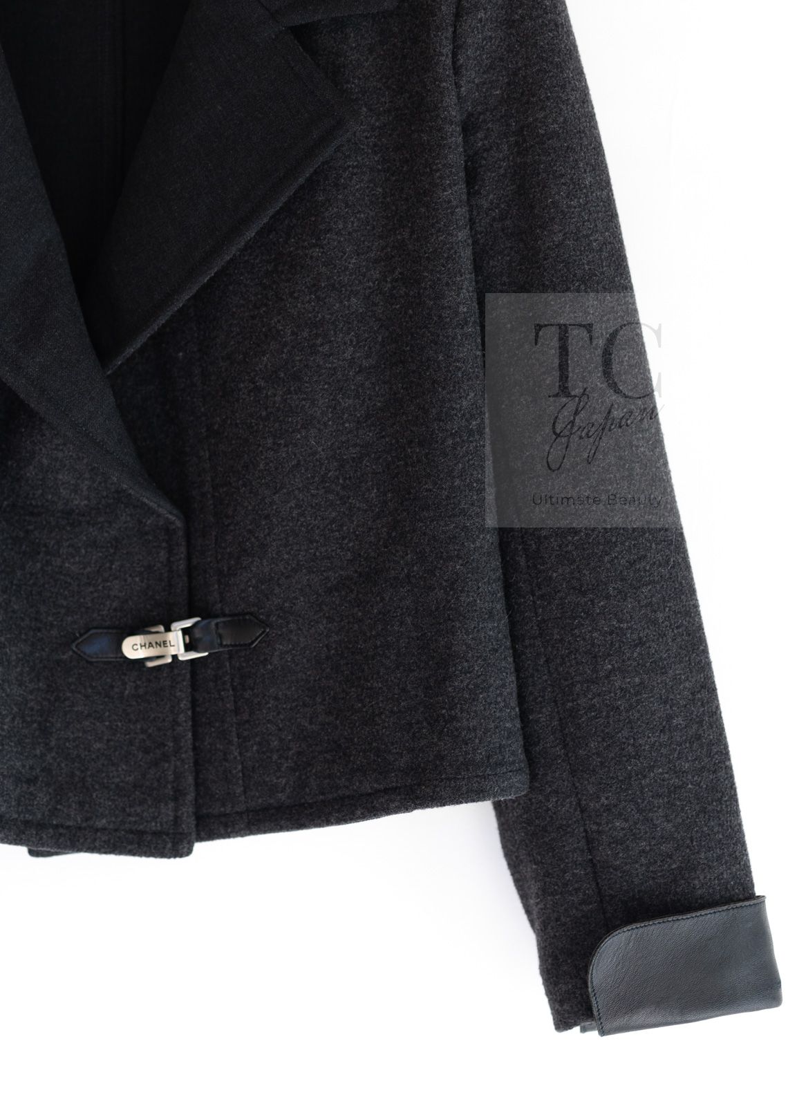 シャネル ジャケット CHANEL チャコールグレー ブラック ウール