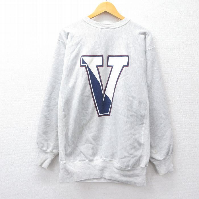 XL|古着 長袖 チャンピオン Champion リバースウィーブ メンズ 90s ヴィラノヴァ クルーネック 薄グレー 霜降り 25sep22 スウェット