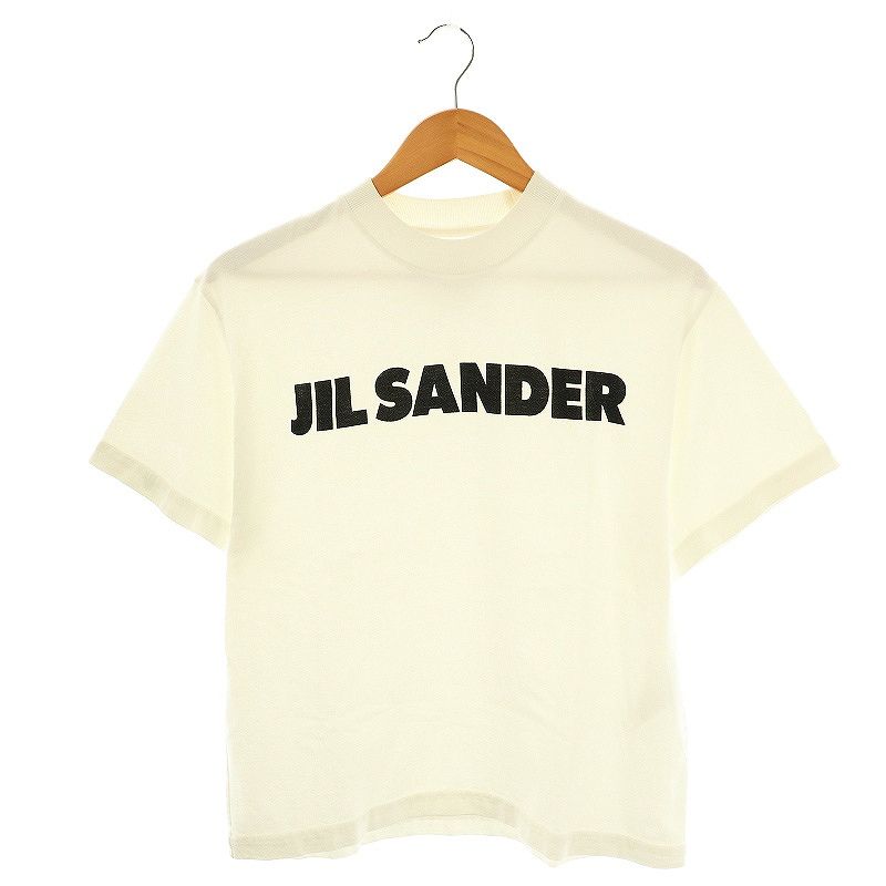 ジルサンダー JIL SANDER ロゴプリントTシャツ カットソー 半袖 XS オフホワイト ブラック KJWZI0009 |DO OS SH