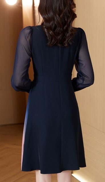 種類11：ネイビー/L グラデーション プリーツ ワンピース フレア