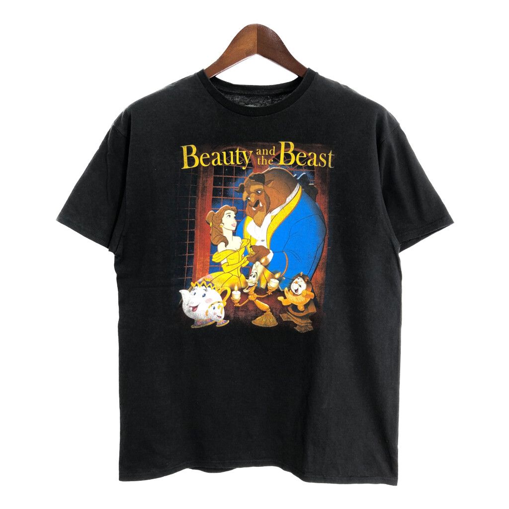 Disney ディズニー Beauty and the Beast 美女と野獣 Ｔシャツ ムービー キャラクター ブラック メンズ L 古着 U1632