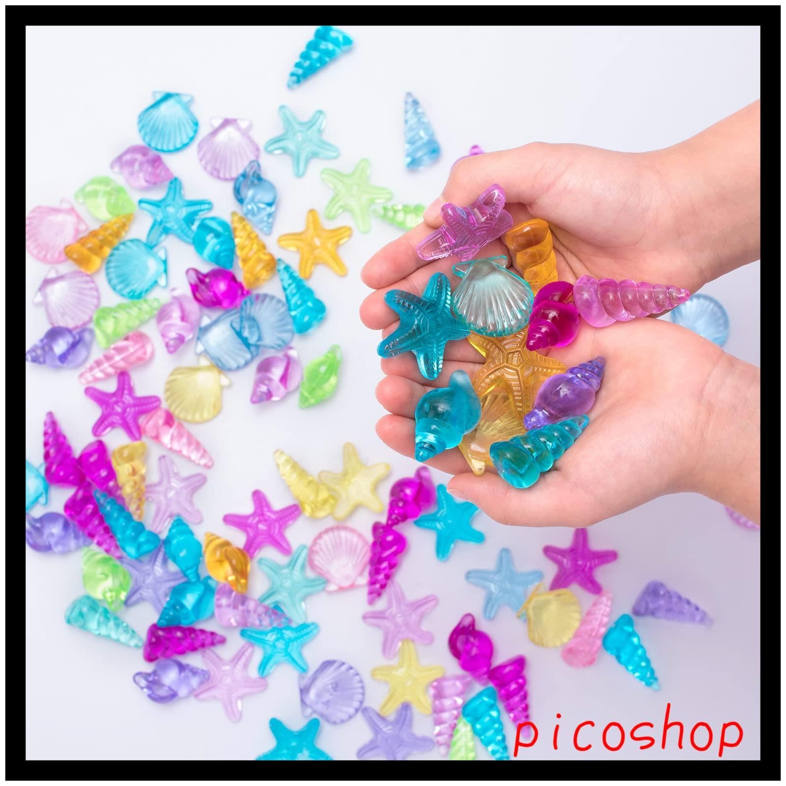 [95個入り 500グラム] カラフルアクリル貝/巻き貝/ヒトデ海洋動物宝石セット、ビーチホリデー|スイミングプールダイビング NLR |トレジャーハント |パーティーの好意、誕生日/クリスマス/イー
