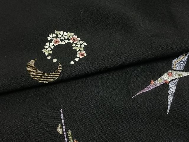 平和屋着物▽訪問着　単衣　刺繍　器物文　ほたる暈し　黒地正絹　逸品　AAAW1353fy 平和屋着物▽訪問着 単衣 刺繍 器物文 ほたる暈し 黒地正絹 逸品