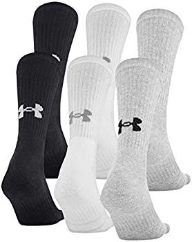 Under Armour Training Cotton Crew Socks 6-Pairs True Gray Heather 2 Shoe Size Mens 4-8 Womens 6-9