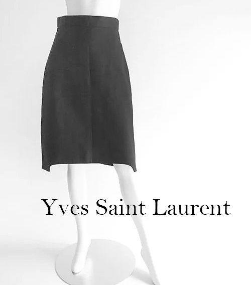 正規品】Yves Saint Laurent ◇ 裾カッティング スカート 黒 シルク