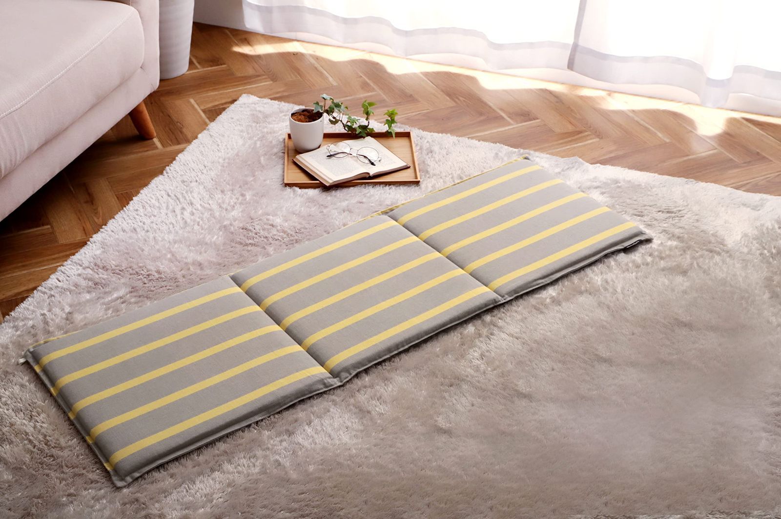 【人気商品】ボーダー インド綿 手洗い 日本製 約43×130cm グレイ 通年 フリーシート ポール オールシーズン ロング オーガニックコットン #1210980130501 クッション イケヒコ・コーポレーション