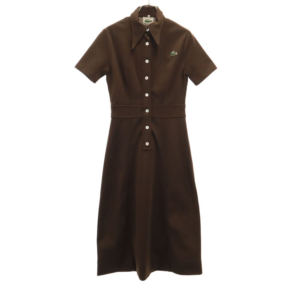CHEMISE LACOSTE シュミーズラコステ 80s フランス製 半袖 ポロ ロングワンピース 40 ブラウン レディース 古着