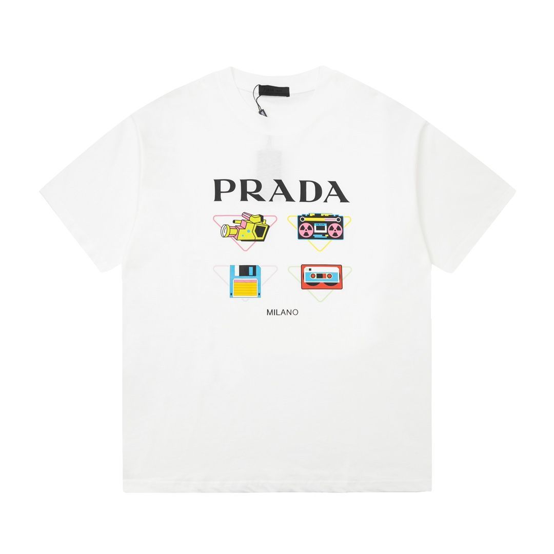 新品 PRADA プラダ  三角形プリント 半袖Tシャツ ホワイト 男女兼用