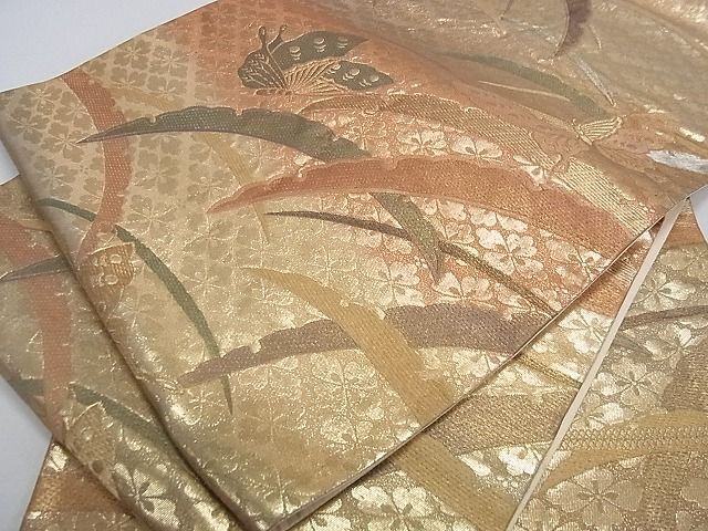 平和屋着物＊夏物 太鼓柄袋帯 流水芝草文 銀糸 未使用 CAAR0670eg