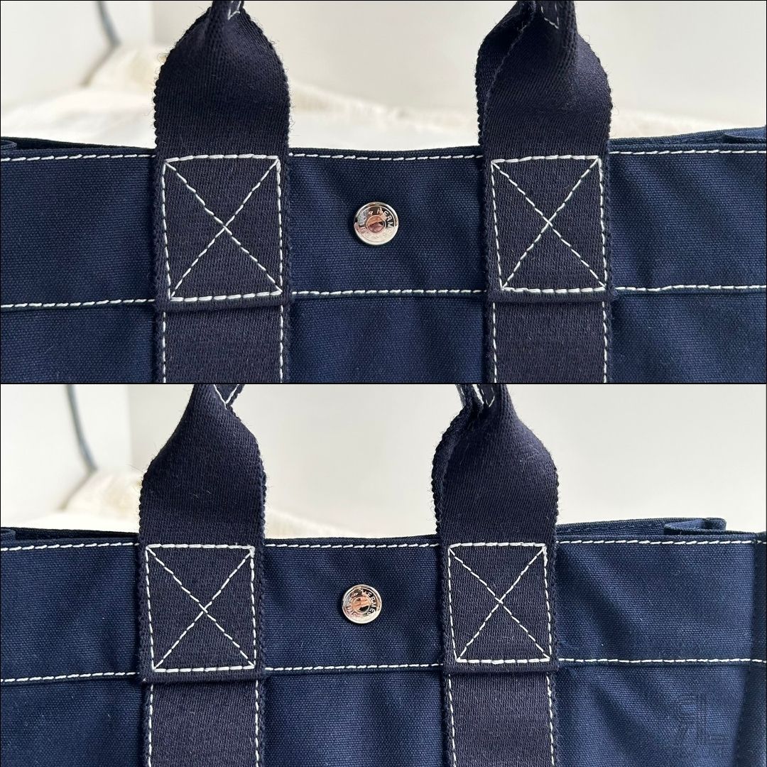 美品✦HERMESドーヴィルPM NAVY 紺 トートバッグ✴︎クリーニング済 HERMES エルメス ドーヴィルPM バッグ キャンパス ネイビーの