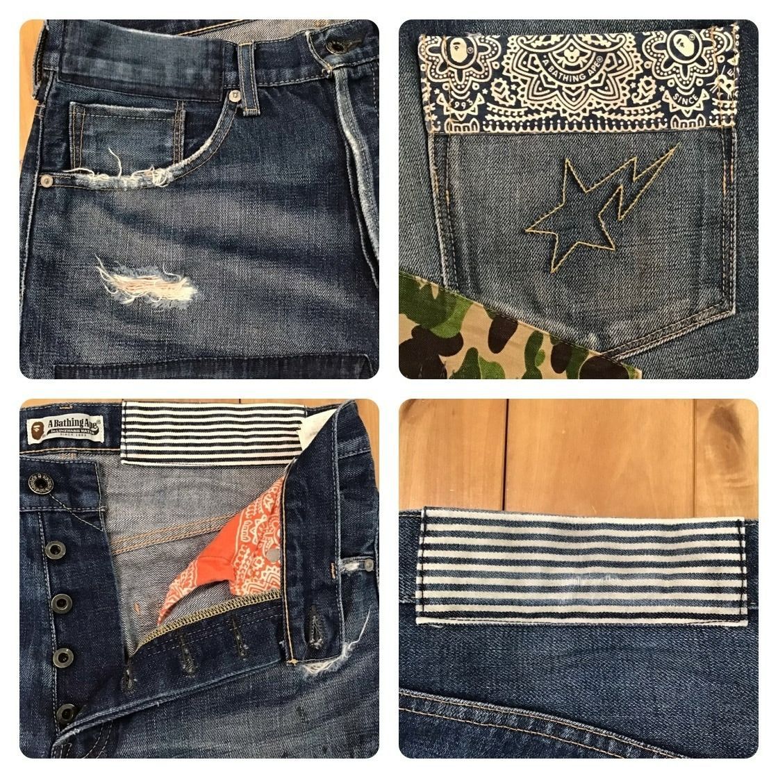 BAPE DAMAGE DENIM PANTS Mサイズ a bathing ape ABC camo ダメージ