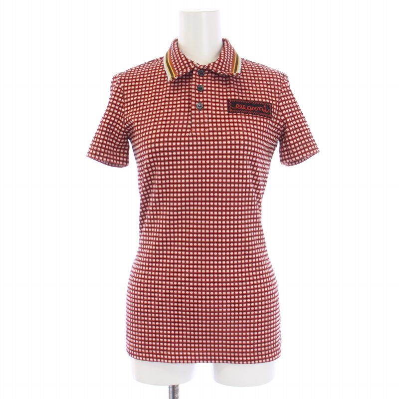 マルニ MARNI 23SS ポロシャツ 半袖 チェック柄 ロゴ刺繍 36 XS 赤 レッド 黒 ブラック BM BM