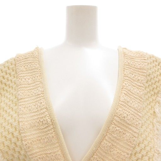 美品　ラインヴァンド　パッチワークフリンジカーディガン　F アイボリー 美品 ラインヴァンド パッチワークフリンジカーディガン F