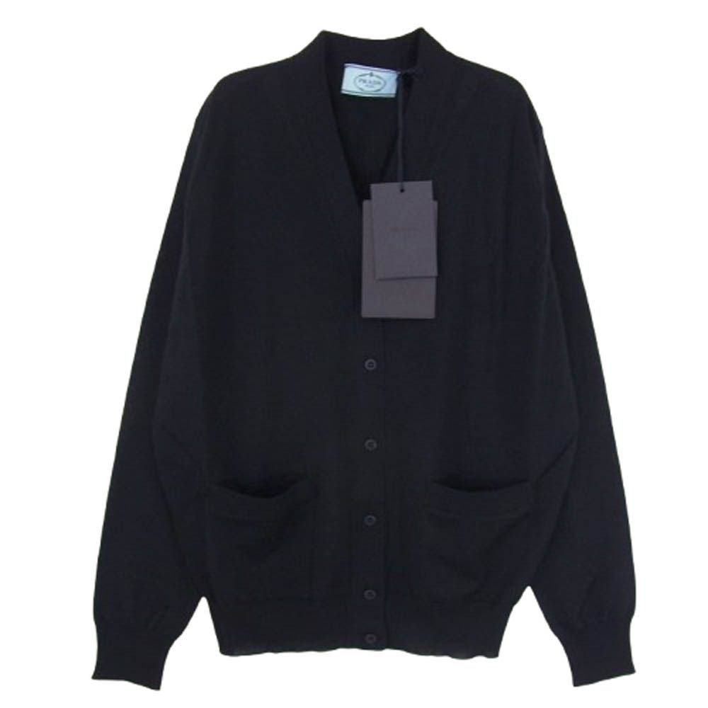 PRADA プラダ DNA00S 23年製 バージンウール Vネック カーディガン ダークネイビー系 36 新古品 ♥