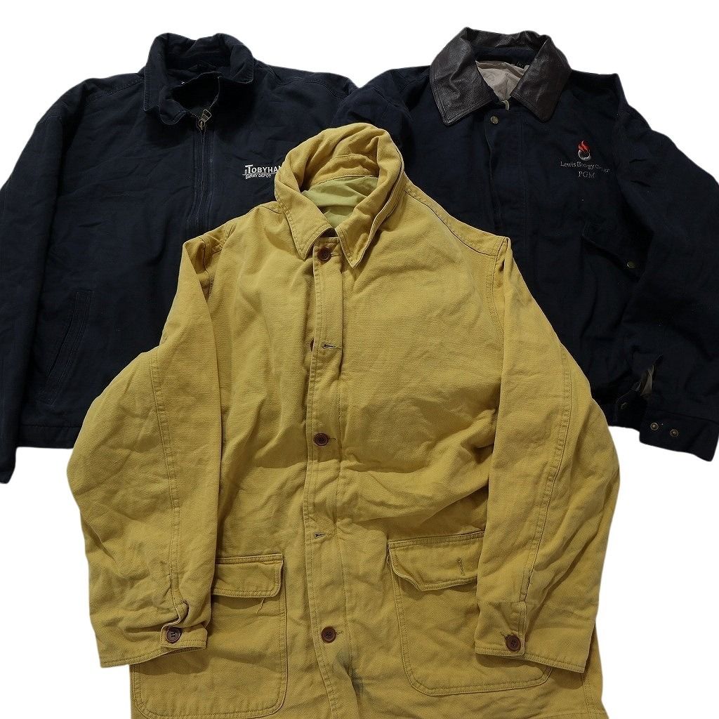 古着卸 まとめ売り ダッグ地 ジャケット 3枚セット (メンズ XL ) ステンカラー イエロー デトロイト型 バイカラー ネイビー MX4639