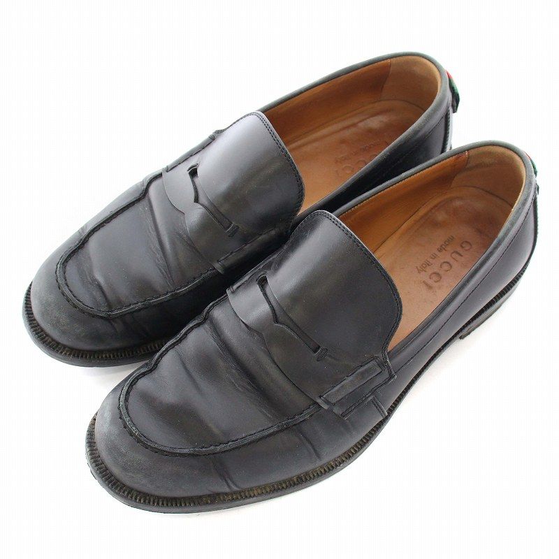 グッチ GUCCI コインローファー スリッポン レザー ローヒール 8.5 27.5cm 黒 ブラック BB GY20