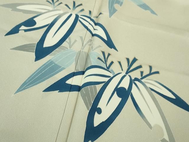 平和屋着物□極上 本加賀友禅作家 湯本エリ子 訪問着 笹の葉 象牙色地  