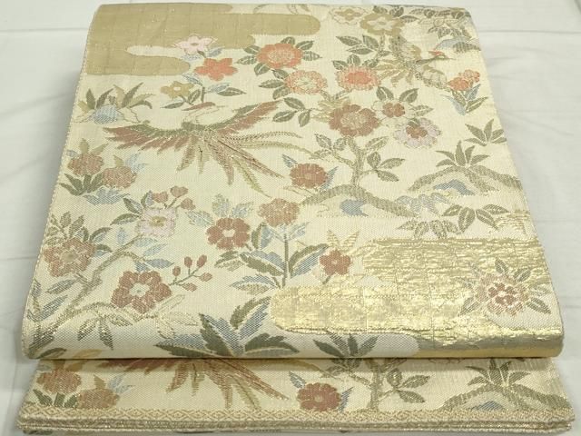 ZF-1089 袋帯 華紋 花唐草 オーロラ箔 逸品 六通 正絹 平和屋着物◎六通柄袋帯 唐織 草花文 金銀糸 正絹 逸品