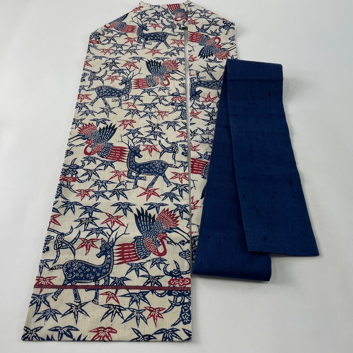 名古屋帯 逸品 浦野理一 紬地 鶴 鹿 紺色 正絹 【中古】 - メルカリ