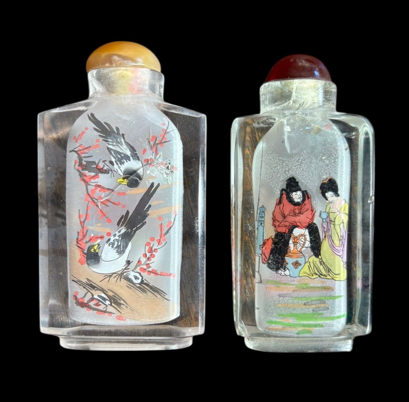 極上 置物 鼻烟壶 中国古美術 古美術品 細密細工 骨董 アンティーク 彫 2個セット】 鼻煙壺 中国美術 伝統工芸 中国 小瓶 鶴 インテリア