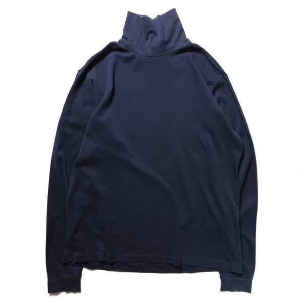 90´s エディーバウアー タートルネック コットン Tシャツ 長袖 (L) 紺 ネイビー 無地 ロンＴ 90年代 旧タグ オールド 白タグ Y2K アメリカ古着 USED  ビンテージ ヴィンテージ