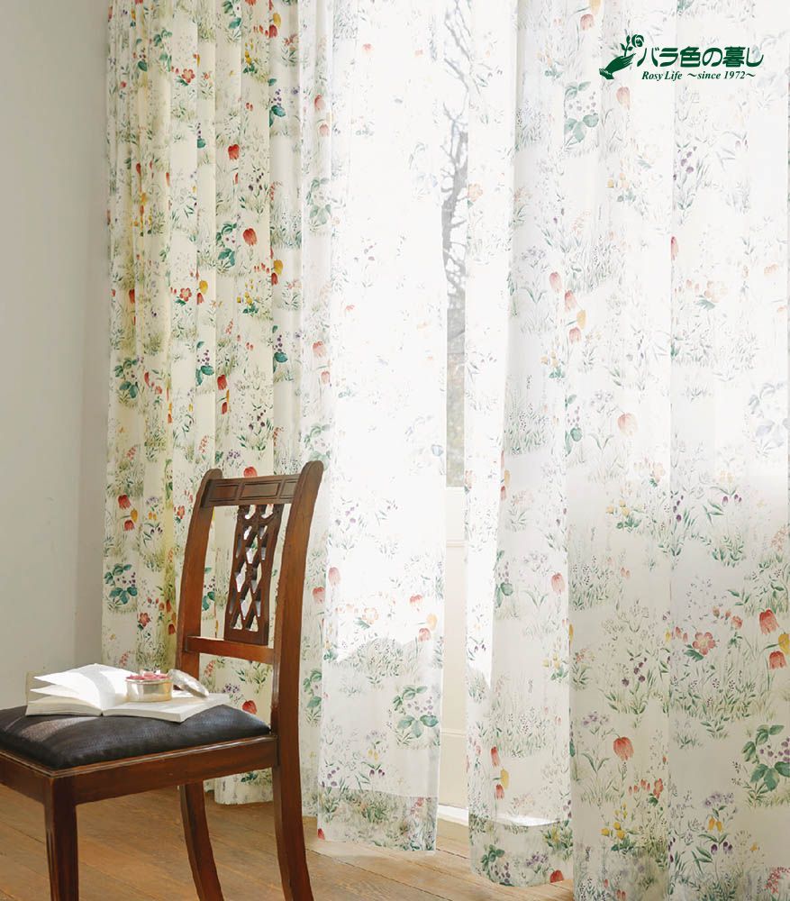 バラ色の暮し（バラクラ・ケイ山田） 遮熱/UVカットシアーカーテン