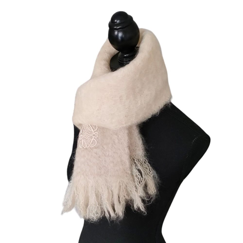 美品】LOEWE ロエベ マフラー モヘア ウール アナグラム刺繍 ロエベ  