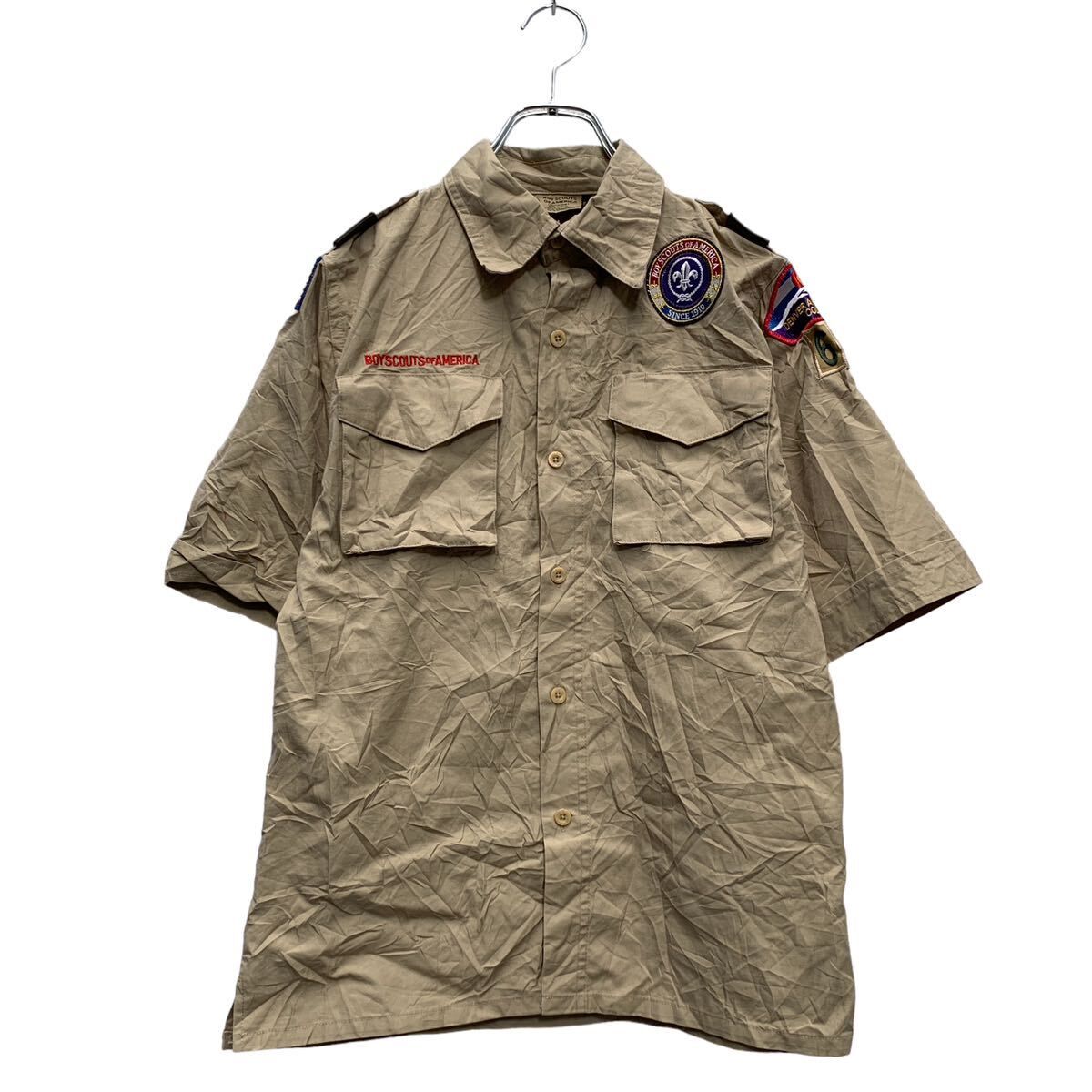 BOY SCOUTS OF AMERICA 半袖 ボーイスカウトシャツ L 160～ キッズ カーキ ベージュ ワッペン 古着卸 アメリカ仕入  a604-5329