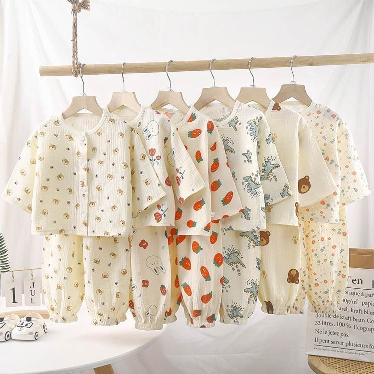 パジャマ キッズ 綿 ダブルガーゼ 長袖 ルームウェア 女の子 男の子 上下セット 前開き 部屋着 子ども こども 子供服 春 夏 秋 80 90 100 110 120 130 140 lulum 150