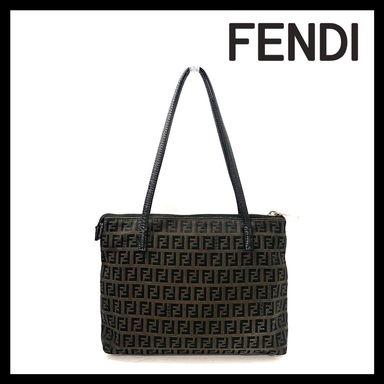 【美品】FENDI トートバッグ　ズッキーノ　キャンバス　レザー　黒　ブラック FENDI フェンディ ズッキーノミディアムトート 8BH132 ブラック