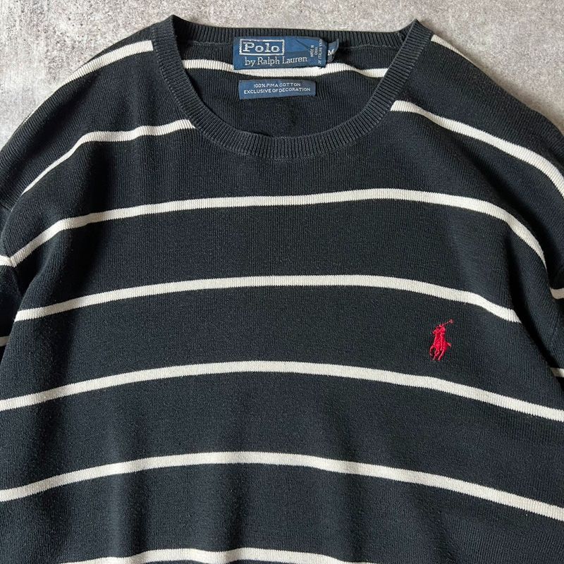 90s POLO RALPH LAUREN ボーダー ピマ コットン ニット セーター M 