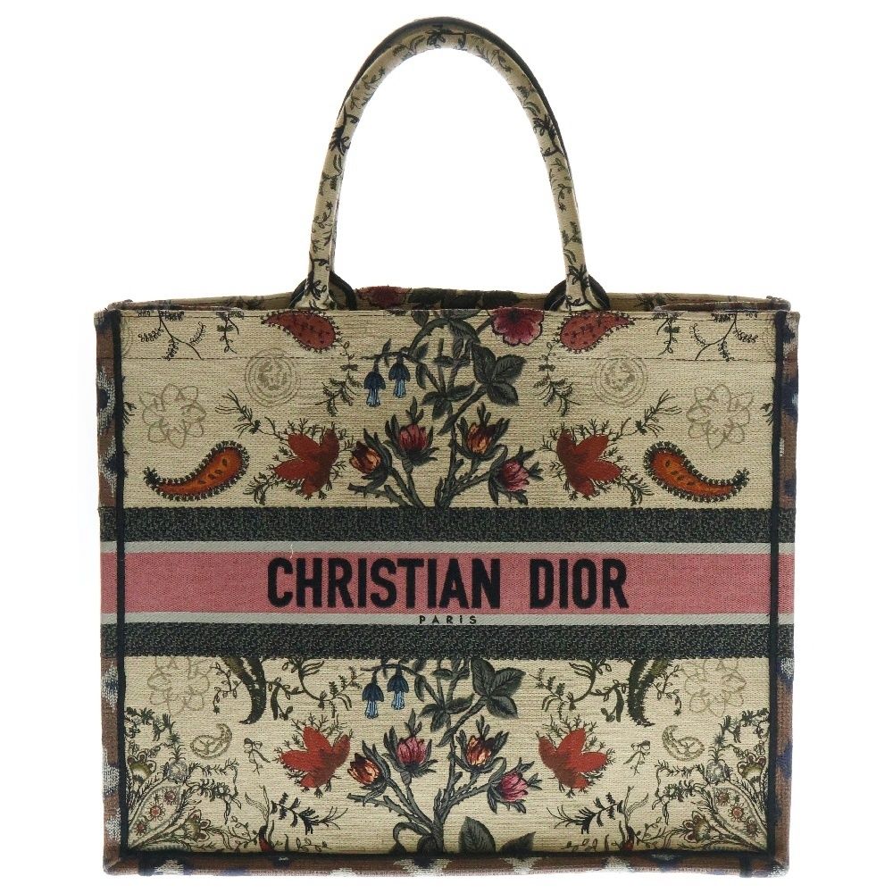 Christian Dior クリスチャンディオール Book Tote ブックトート エンブロイダリー 刺繍 キャンパス トートバッグ ピンク×ベージュ ラージ レディース M1286ZRFX