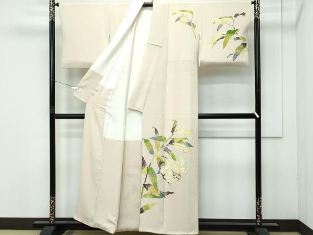 平和屋本店■希少　皆川月華　長女　日本画家　皆川千恵子　訪問着　刺繍　草花文　金銀糸　浅黄色　逸品　CZAA3848s5 平和屋本店□希少 皆川月華 長女 日本画家 皆川千恵子 訪問着 刺繍
