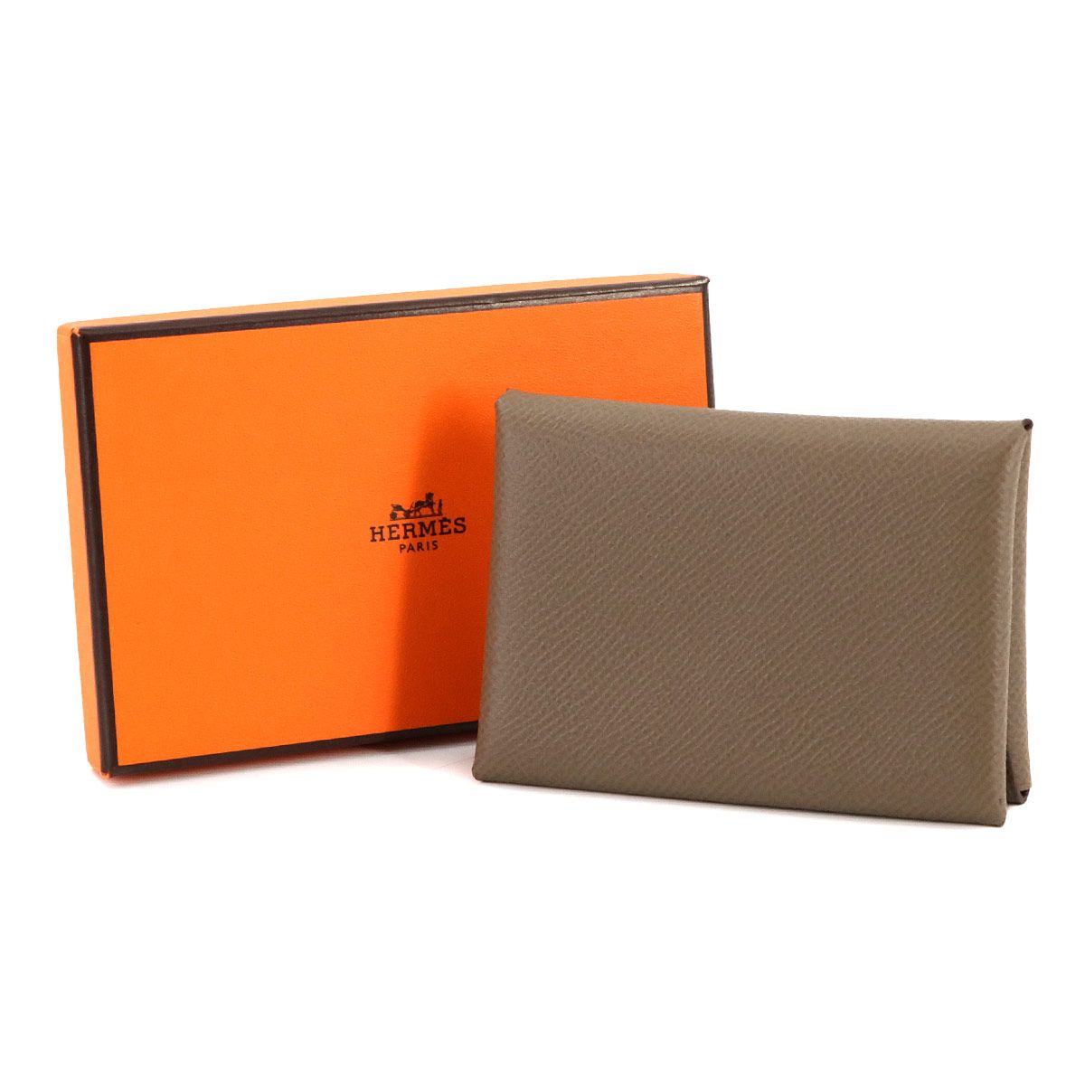 ☢ エルメス HERMES カルヴィ デュオ カードケース 名刺入れ エプソン エトゥープ W刻印 Calvi Card Case 90282018
