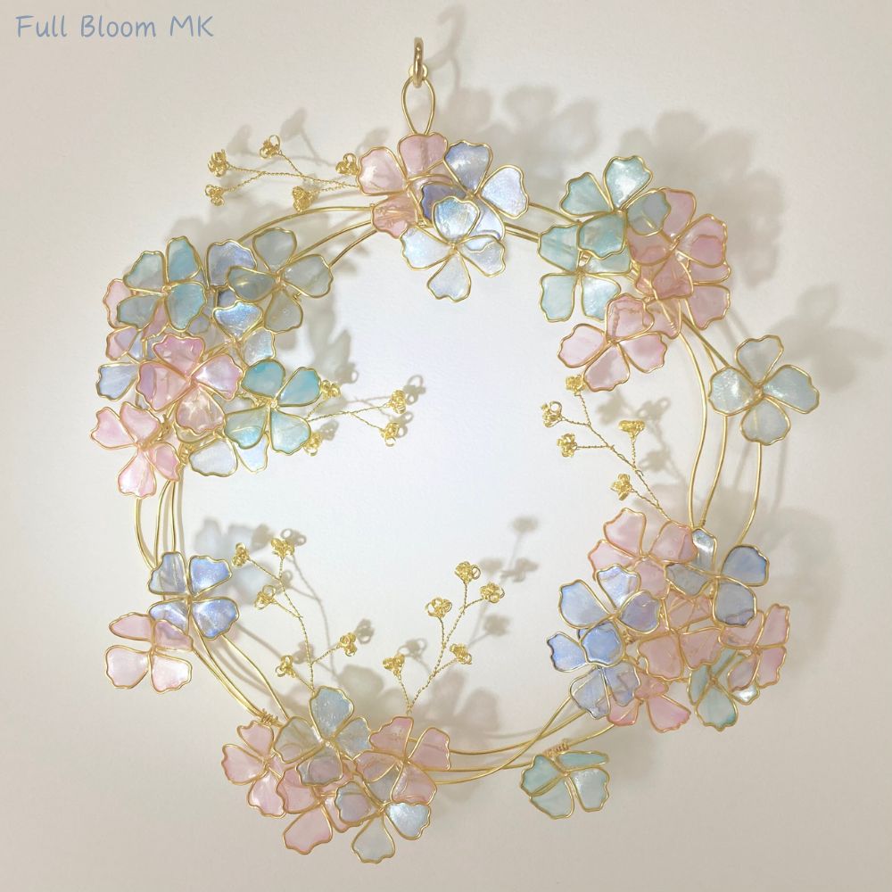 ワイヤーアート ワイヤークラフト 紫陽花×ゴールド リース