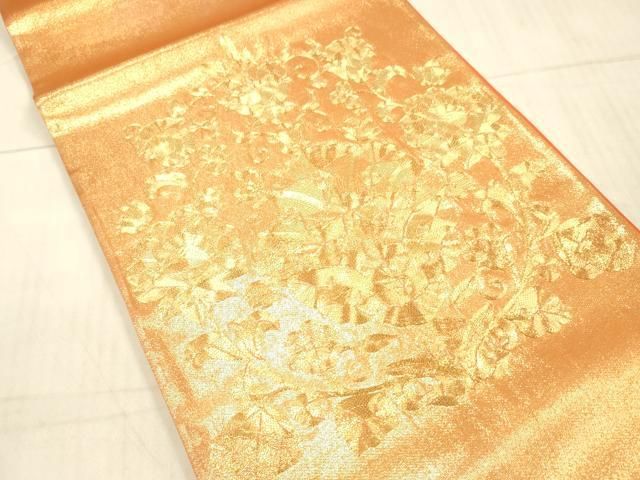 平和屋着物●太鼓柄袋帯　駒刺繍　総刺繍　花唐草文　やまとオリジナル　正絹　逸品　DAAX0352cm 平和屋着物○太鼓柄袋帯 駒刺繍 総刺繍 花唐草文 やまとオリジナル