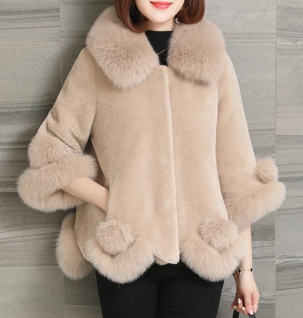 最 フォックスファー襟など付き羊毛コート毛皮 ファー