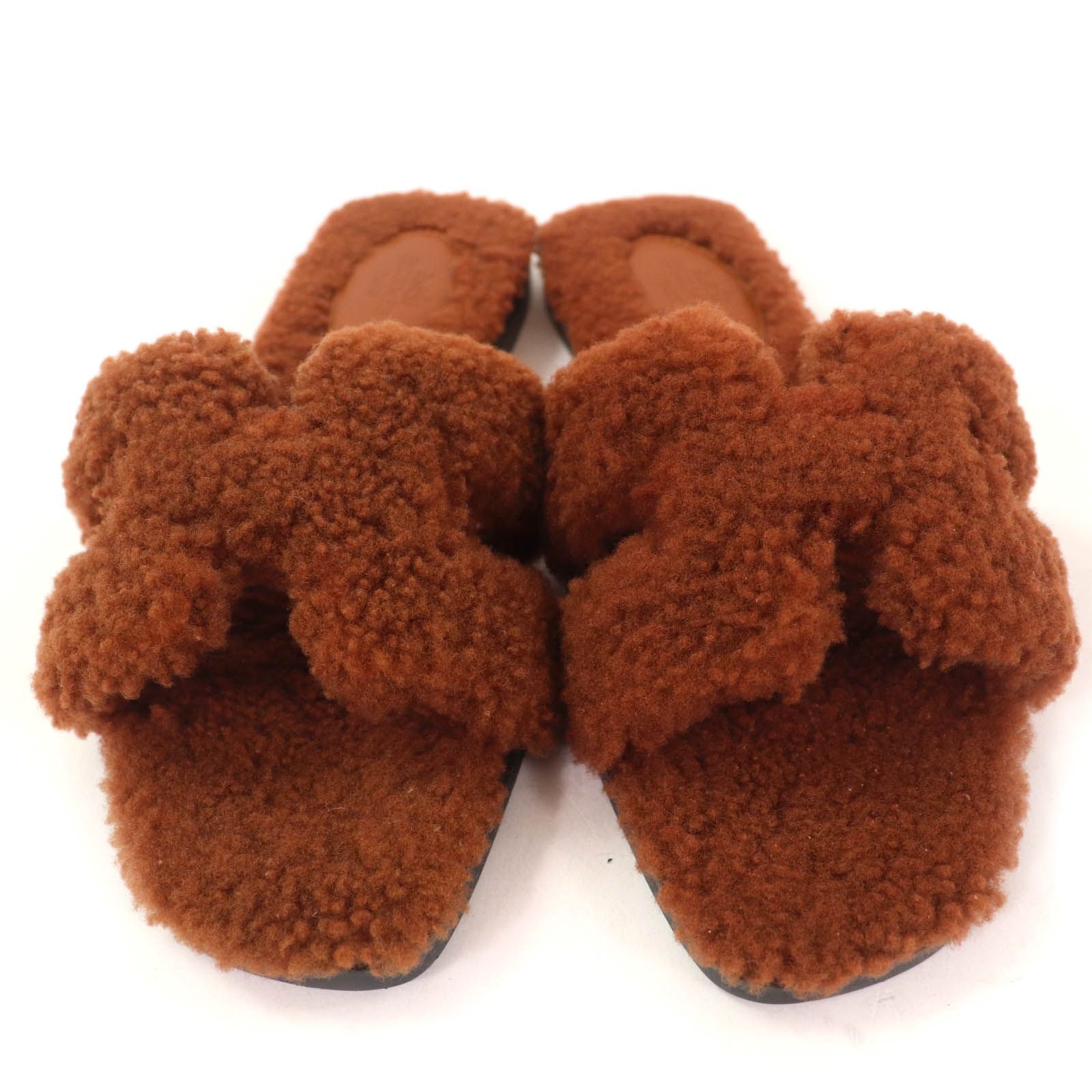 良品✨HERMES エルメス オラン ムートン ファー 36 サンダル ブラック 極美品☆HERMES エルメス オラン ムートン ミュール フラット