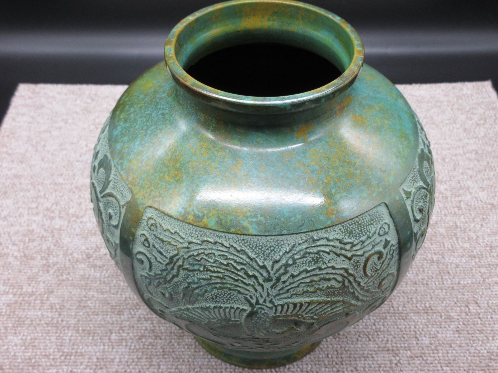 青銅四方尊 時代物 花器 花入 茶道具 華道具 生花-