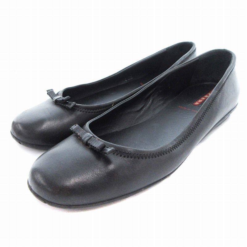 プラダ PRADA バレエシューズ パンプス リボン 36.5 22.5㎝ 黒