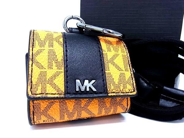 Michael Kors イヤホンケース オレンジ/ブラック　A060 □新品同様□ MICHAEL KORS マイケルコース MK柄 PVC×レザー AirPods