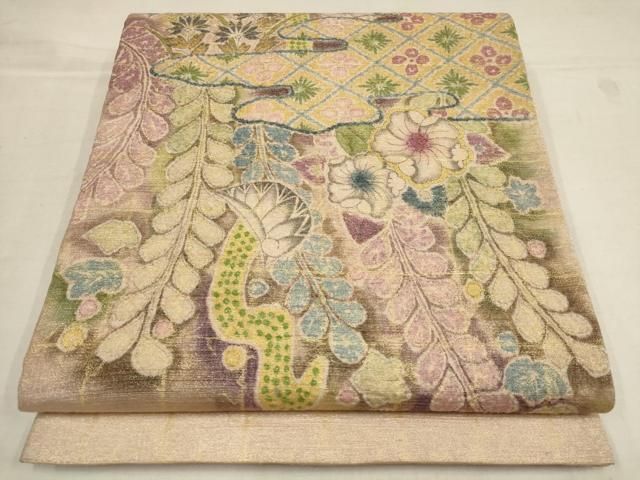 平和屋着物▽太鼓柄京袋帯 辻が花 絞り 霞花文 金糸 正絹 逸品
