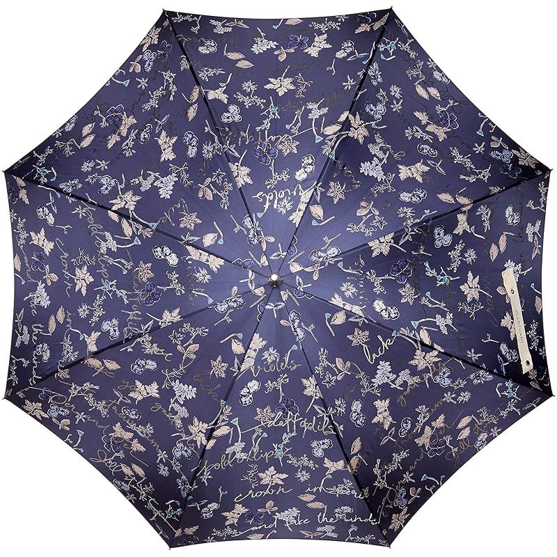 ジルスチュアート AURORA オーロラ JI-11031-31 ボタニカル箔文字プリントサテン長傘 レディース ネイビー 日本 親骨60 サイズ