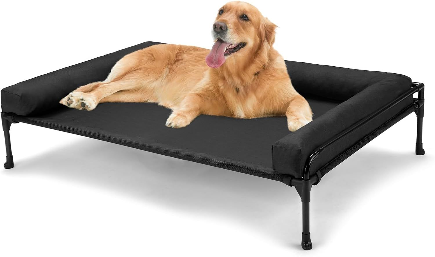 Veehoo 犬 ベッドペットベッド高床式犬用ベッド 大型犬用ベッド犬用コットベッド 3面フェンス付き洗える通気性メッシュのポータブル高床式ペットコット 滑り止め脚 屋外犬用ベッド屋内外で使用犬用コットベッド犬ベッド犬 夏用ベッド 104*69 cm ブラック