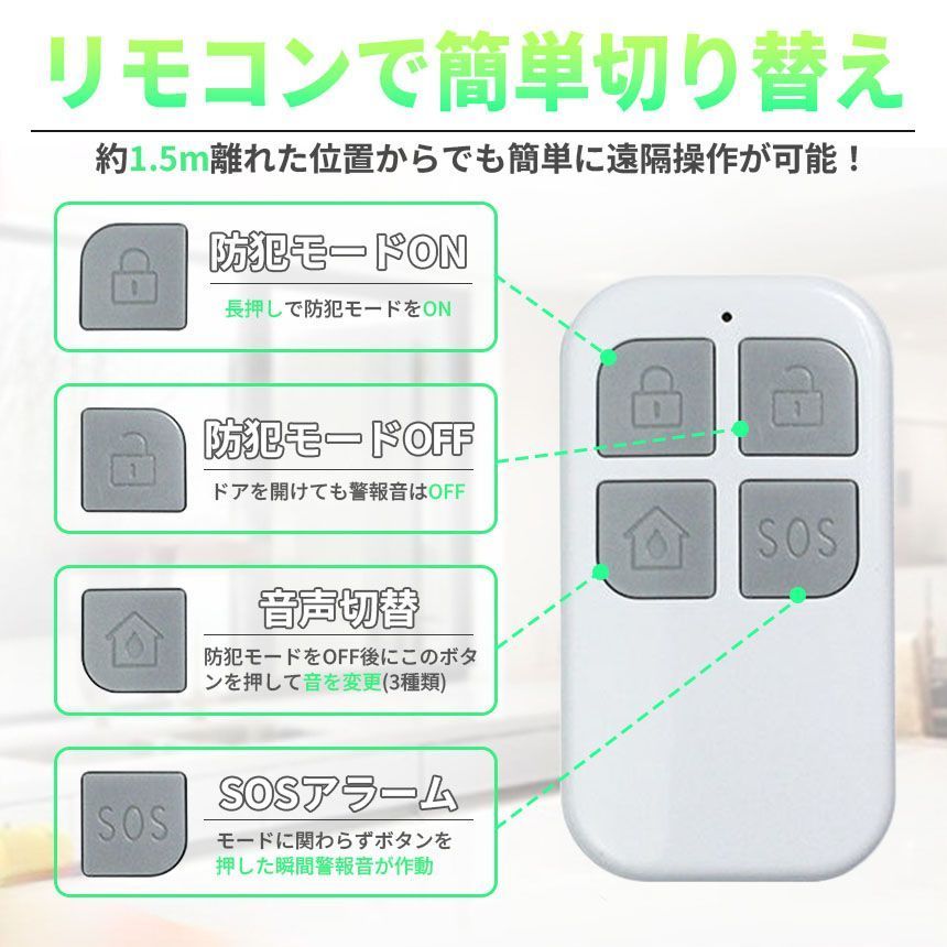 防犯アラーム窓ドア用侵入防止防犯グッズアラーム大音量防犯ブザー超薄型本体4個＆リモコン4個振動窓防犯ア振動センサー125dB