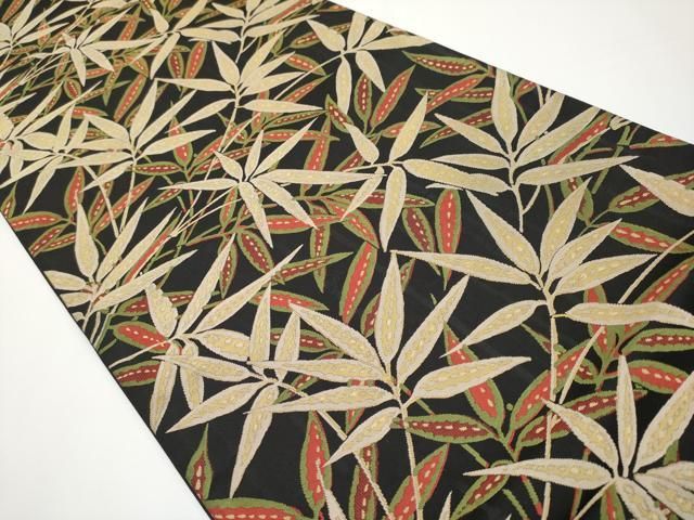 平和屋着物 上 西陣 木野織物 菱屋善兵衛謹製 六通柄袋帯 笹竹文 黒地 CYAA3402s5