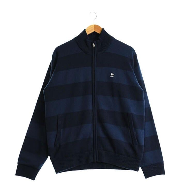 Aランク マンシングウェア メンズ Lサイズ 長袖ニットジャケット 秋冬 ネイビー系｜古着ゴルフウェア
